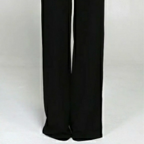 Black High Waist Wide Leg Trousers With Gold Belt - Picture 3 of 4